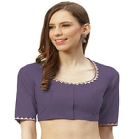 Eloria Ženska umjetnička bluza za bluzu Bluza Dizajn kratkih rukava Top Sari Dodatna oprema Boja: Viloet