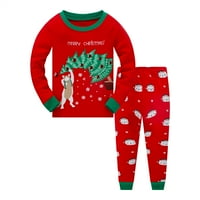 Popshion Kids Božićni pamuk pidžama postavljen božićno drvce Cat PJS set 10t