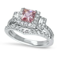 Laraso co Pink CZ Vjenčani prsten set u srebru sterlinga za žene veličine 10