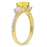 2. CT sjajan okrugli rez simulirani žuti dijamant 14k žuti zlatni pasijans sa akcentima Trobotan prsten