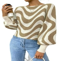 Povremeni puloveri za vrat za ispisu dugih rukava Khaki ženski džemperi