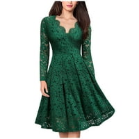 Maxi haljina za žene modne modne seksi žene patchwork lobanje čipkave boje dugih rukava vintage zelena