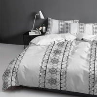 Poklopac prekrivača u punoj veličini boemskih kompleta etničkog stila, vintage simetrično plavo cvijeće posteljina sa zatvaračem sa zatvaračem i jastukom, mekani lagani krevet pokriva dekor spavaće sobe