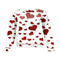 Ženska dukserica za valentinu Ljubav Heart Print Grafički grafički tunički bluza s dugim rukavima
