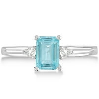 Emerald Cut Aquamarine i Diamond zaručnički prsten 14k bijelo zlato 1.01ct