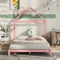 Potpuni okvir za krevet s uzglavom u obliku kućnog oblika, ružičasta platforma okvir kreveta pun sa