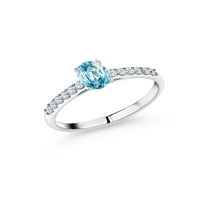 Gem Stone King 0. CT ovalni plavi cirkon bijeli stvorio je safir 10k bijeli zlatni prsten