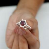 Prirodni Garnet prsten sa moissine za žene, koktel prsten sa halo, 14k bijelo zlato, US 4.00