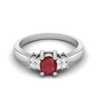 5x ovalno rubinsko staklo napunjeno srebrnim solitaire bočni kamen Dainty Wedding Bridal Ring