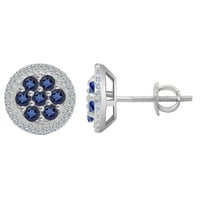 Okrugli oblik simulirani plavi safirni i bijeli prirodni dijamantski set na minđuše sa vijcima na 14k