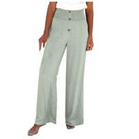 Široke pantalone za žene za žene Ljeto elastično visoko struk labavo pamučne posteljine palazzo hlače