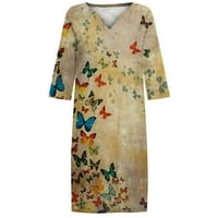 Proljetne haljine za žene Summer rukava košulja haljina cvjetni ispisani struk V-izrez Dress Duljina