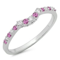 DazzlingRock kolekcija 14k Round Pink Sapphire & White Diamond Dame Contour Wedding Spackible Band,