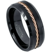 2-tonski volfran vjenčani prsten - opseg za mens & Womens Black IP Tungsten prsten - užad u kanalima