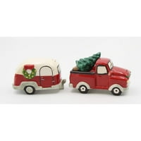 Fine keramički božićni praznici Travel Vintage kamion s prikolicom kamper i paprike Shakers Set, 3-3