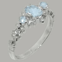 Britanci napravio je 14k bijeli zlatni prirodni akvamarinski ženski prsten od ženskog akvamarine - veličine