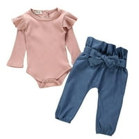 Jeans Bodysuit + Denim Romper odijelo Dječje djevojke Dječje djece postavljene hlače Djevojke odijelo
