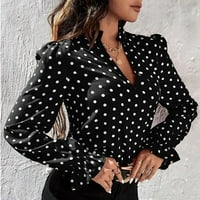 Košulje za žene Dressing Ležerne prilike Rever Top Labavo dugačke tačke painve bluza za ispis crna XL