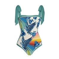 Žene Retro visokog rezanog kupaćeg set za kostim kravata, pliva kostim za ispis s poklopcem gore plaža