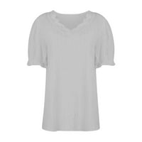 Ženske vrhove T-majice V-izrez kratki rukav Tors Tee Elastic Comfy Basic Bluze Slatka fragarn