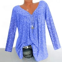 Cleance Ženski vrhovi, ženski plus veličina dugih rukava s bluzama za bluzu od vrata V-izreza, plavi