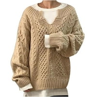 Torgy džemperi za žene dugih rukava Solid boja V izrez pleteni pulover TOP Ležerni labavi pletiva