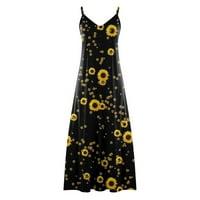 Ženske haljine bez rukava za sunčanje Maxi casual v-izrezana ljetna haljina žuta 3xl