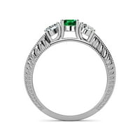 Smaragd i dijamantski milgrain radni kamen prsten sa bočnim dijamantima 0. CT TW u 14k bijelo zlato