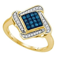 10k žuto zlato okruglo plavi dijamantski prsten klastera CTTW