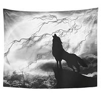 WOLF WOLF u silueta Howling do grmljavinske oluje Crni pas, kopira prostor zidne umjetnosti visi tapiserija