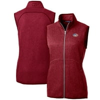 Ženski sekač i Buck Heatherd Red New York Jets Mainsail Osnovni džemper pletene Fleece punim zip prslukom
