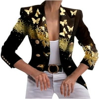 Virmaxy Blazer jakna za žene dugmad dugih rukava džepova za ispis uredski kaput kardigans odijelo za