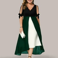 LHKED Plus Veličina haljina Ženska moda Vintage V izrez Slicine rukavice s kratkim rukavima Velike veličine