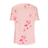 Ženski ljetni vrhovi Clearence Ispiši casual kvadratni vrat s kratkim rukavima labav majica bluza Pink