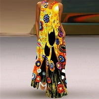 Žene tunike Ljetne casual vintage boho afrički print bez rukava duge maxi haljine labavi rezervoar