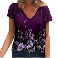 Penskeiy Women V-izrez cvjetni tisak T-majice Modne udobne ženske bluze vrhovi plus veličina majica