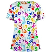PEJOCk omotajte piling za žene Dan nezavisnosti Ispiši majice Kratki rukav V-izrez Tops radne odjeće