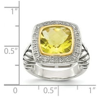 14K dvotonski zlatni prsten žig dragulj žuti limun kvarcni jastuk dijamant