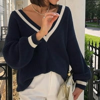 Ženski džemperi padaju dugi rukav V-izrez V-izrez Plint džemper crna s