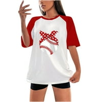CLlios bejzbol mamine majice za žene kratki rukav grafički majica labavi okrugli vrat smiješni gornji