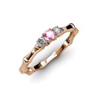 Ružičasti turmalin sa bočnim dijamantima tri kamena bambusova prstena 0. CTTW 14K ružičasto zlato .Size