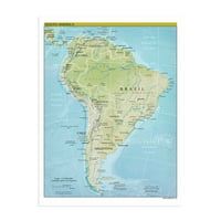 Južna Amerika Karta Poster Wall Art Print