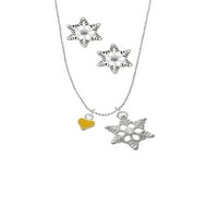 Delight nakit silvertone mini dvostrani žuti srce srebrni ton snježne pahulje šarm ogrlice i naušnice