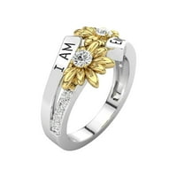 Prstenovi za žene Božićne prodaje Dame Fashion Light Boja slova Sunflower Diamond Ring modni kreativni