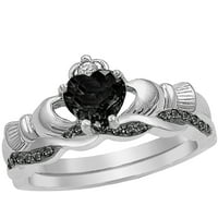 Njegov njen vjenčani set Black Diamond C CZ CZelt Celtic Claddagh mobske parove Angažone prstenje veličine