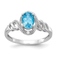 10k bijelo zlato svjetlo švicarski plavi topaz i dijamantni prsten, veličine 7
