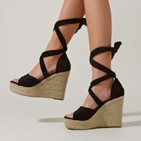 Cipele casual sandale solidne klinove za žene rimske dame modne sandale za žene sandale, crno