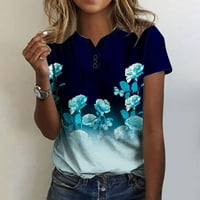 Ženske ljetne tunike vrhovi cvjetnog tiskanog gumba Kratki rukav Tee majice Lagane casual labavo V izrez