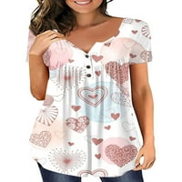 Grianlook dame Tee Heart Print ljetni vrhovi kratkih rukava majice za patchwork bluzu casual v izrez