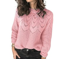 RRHSS Womens Crewneck Dugi rukav izdubljeni pleteni džemper Čvrsti ležerni labavi pulover Jumper vrhovi